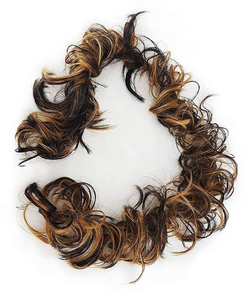 VSAKSH Curly Hair Wig Brown & Golden Highlight