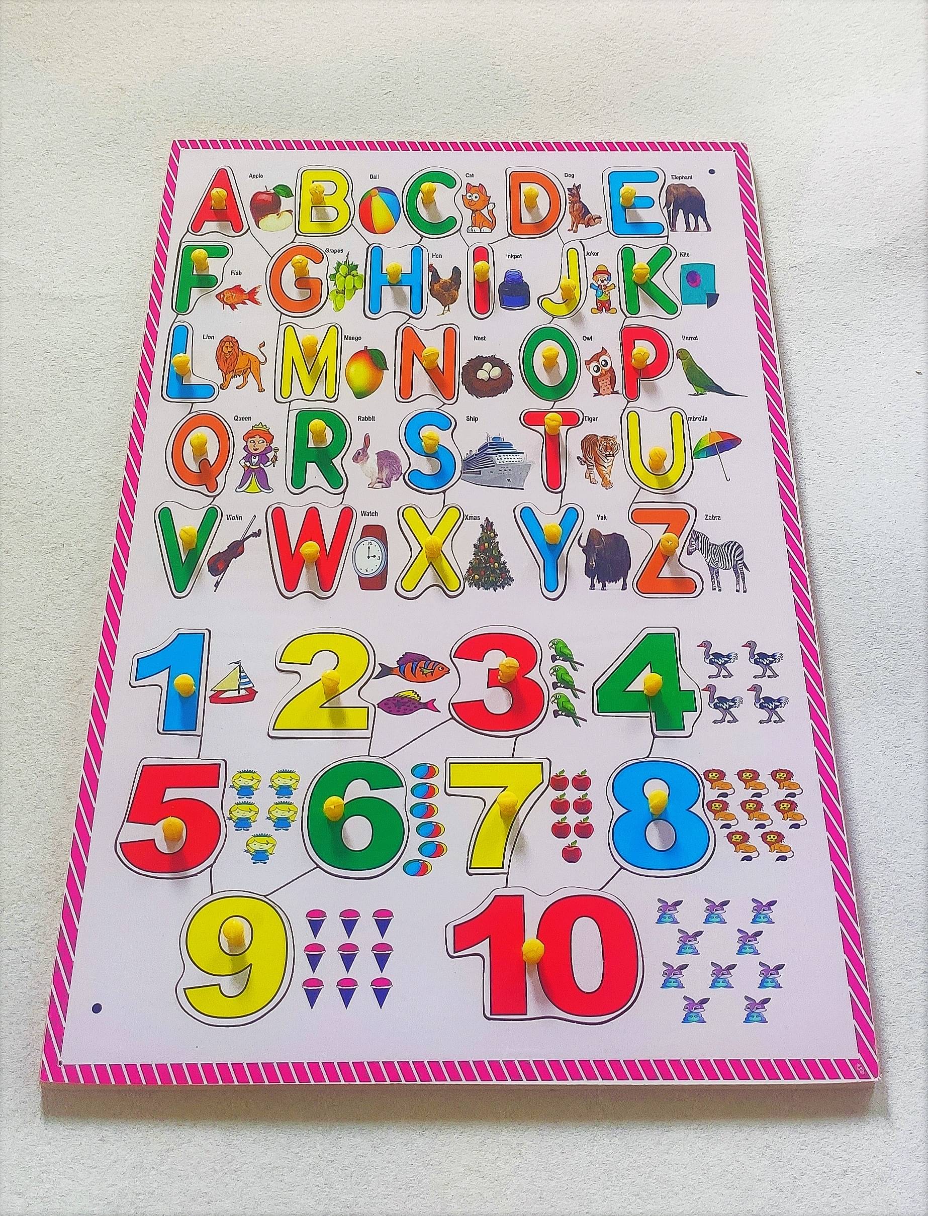     			AALPHABET & Number LEARNING PUZZLE Tray With Knobs & Pictures