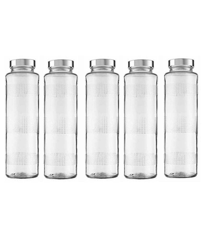     			Afast Glass Water Bottle, Transparent, Pack Of 5, 750 ml