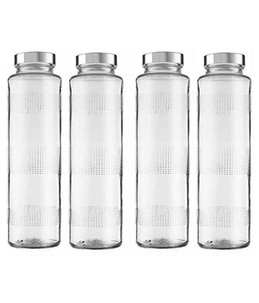     			Afast Glass Water Bottle, Transparent, Pack Of 4, 750 ml