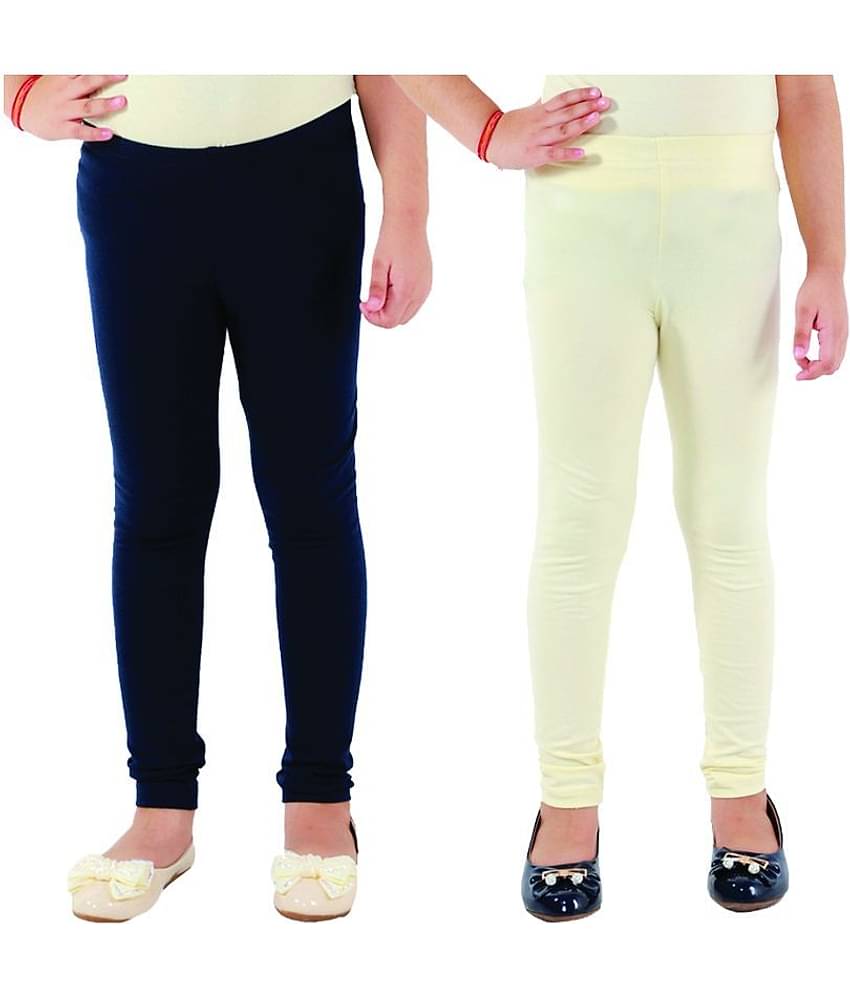 Kids Cave Girls Cotton Blend Leggings ( Blue )