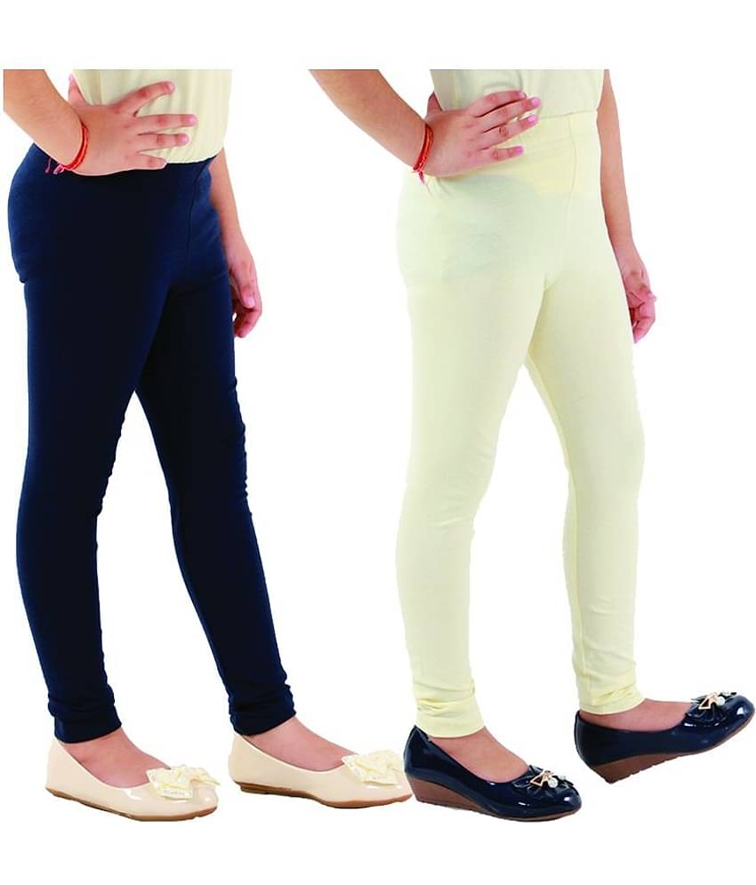 Kids Cave Girls Cotton Blend Leggings ( Blue )