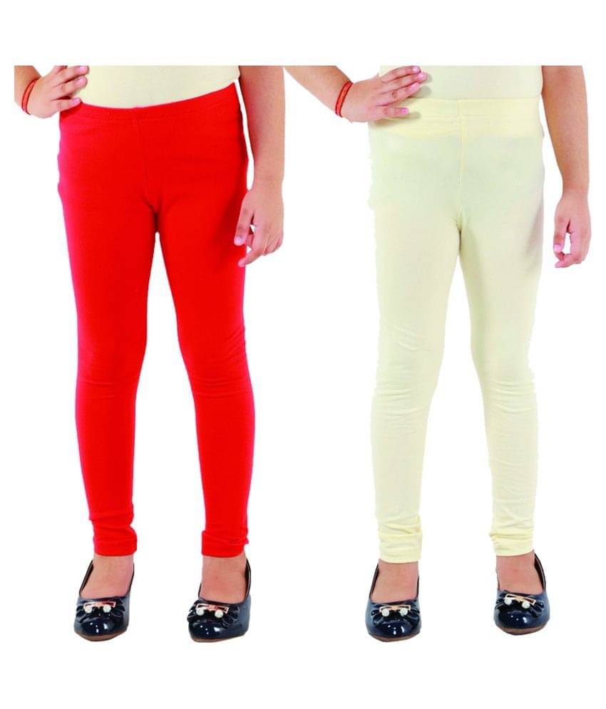     			Kids Cave Pack of 2 Girls Cotton Blend Leggings ( Red )