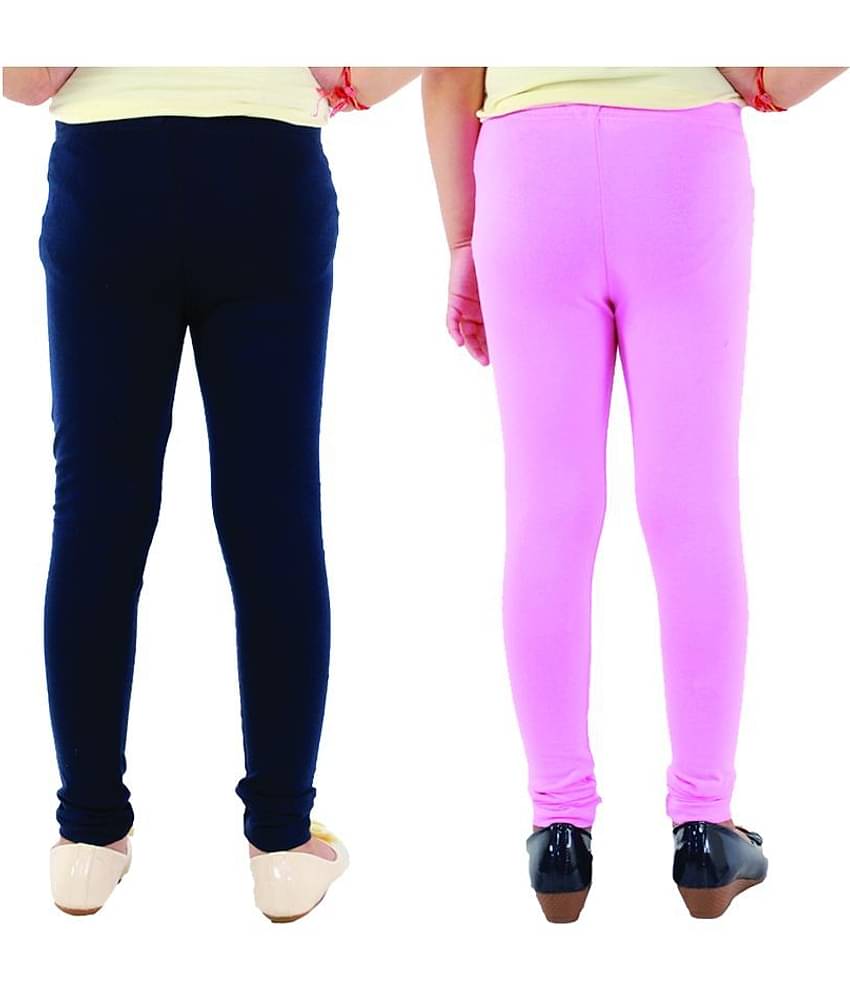 Kids Cave Girls Cotton Blend Leggings ( Blue )