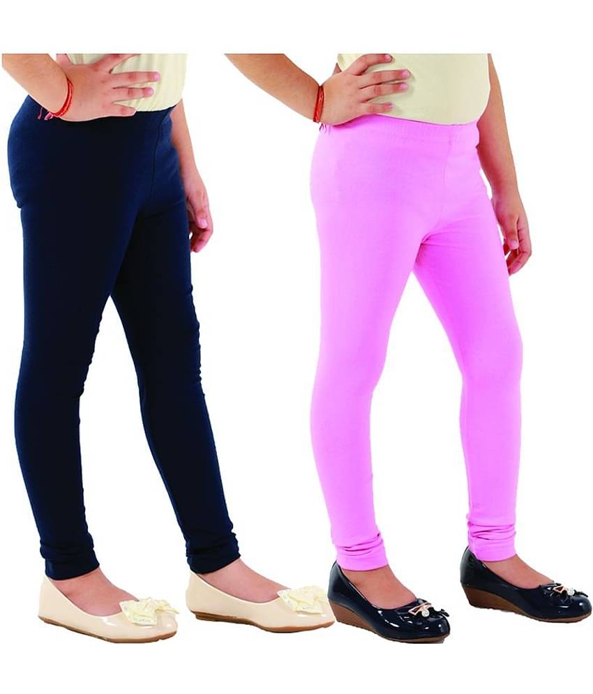 Kids Cave Girls Cotton Blend Leggings ( Blue )