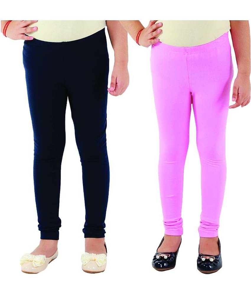 Kids Cave Girls Cotton Blend Leggings ( Blue )