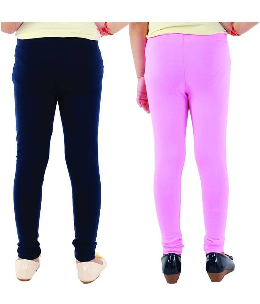 Kids Cave Girls Cotton Blend Leggings ( Blue )