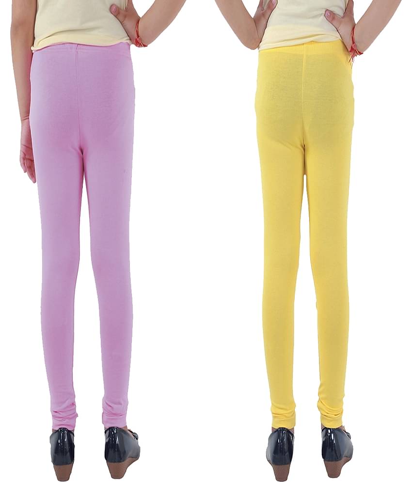 Kids Cave Pack of 2 Girls Cotton Blend Leggings ( Baby Pink )