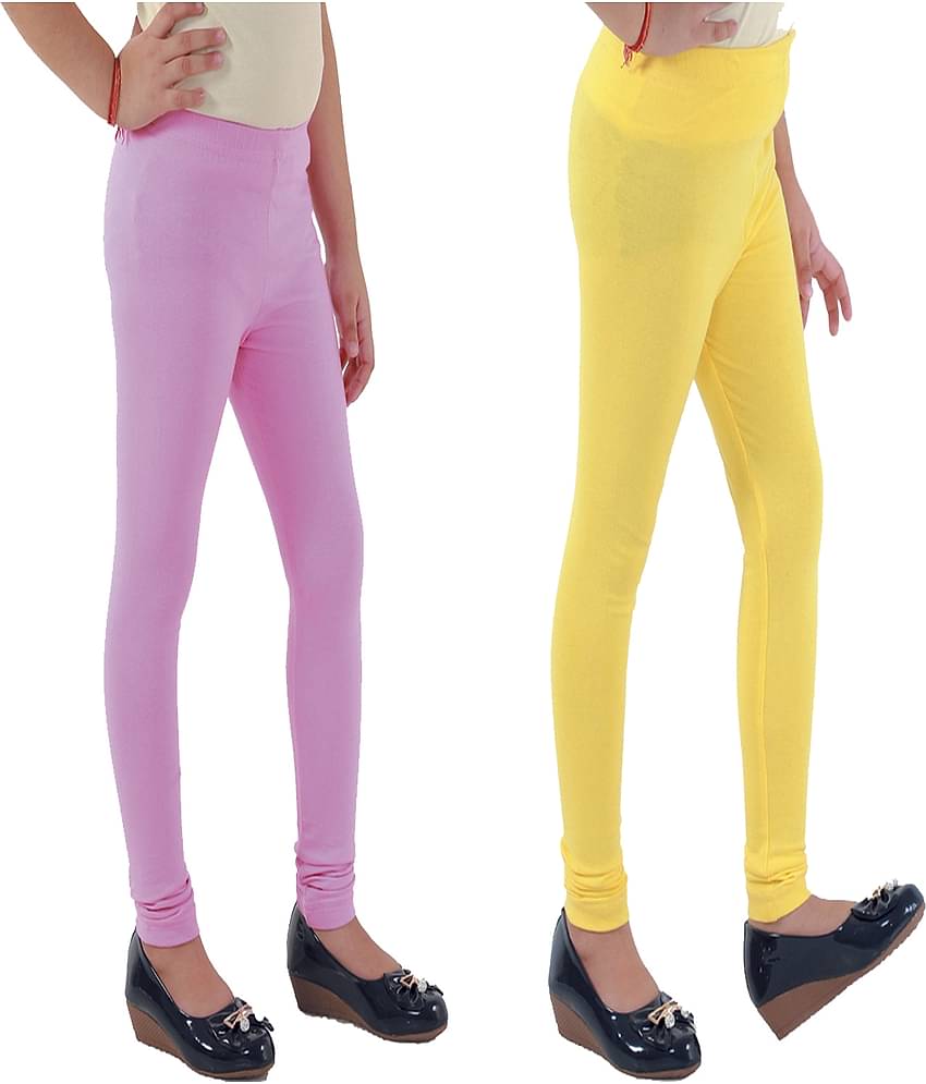 Kids Cave Pack of 2 Girls Cotton Blend Leggings ( Baby Pink )