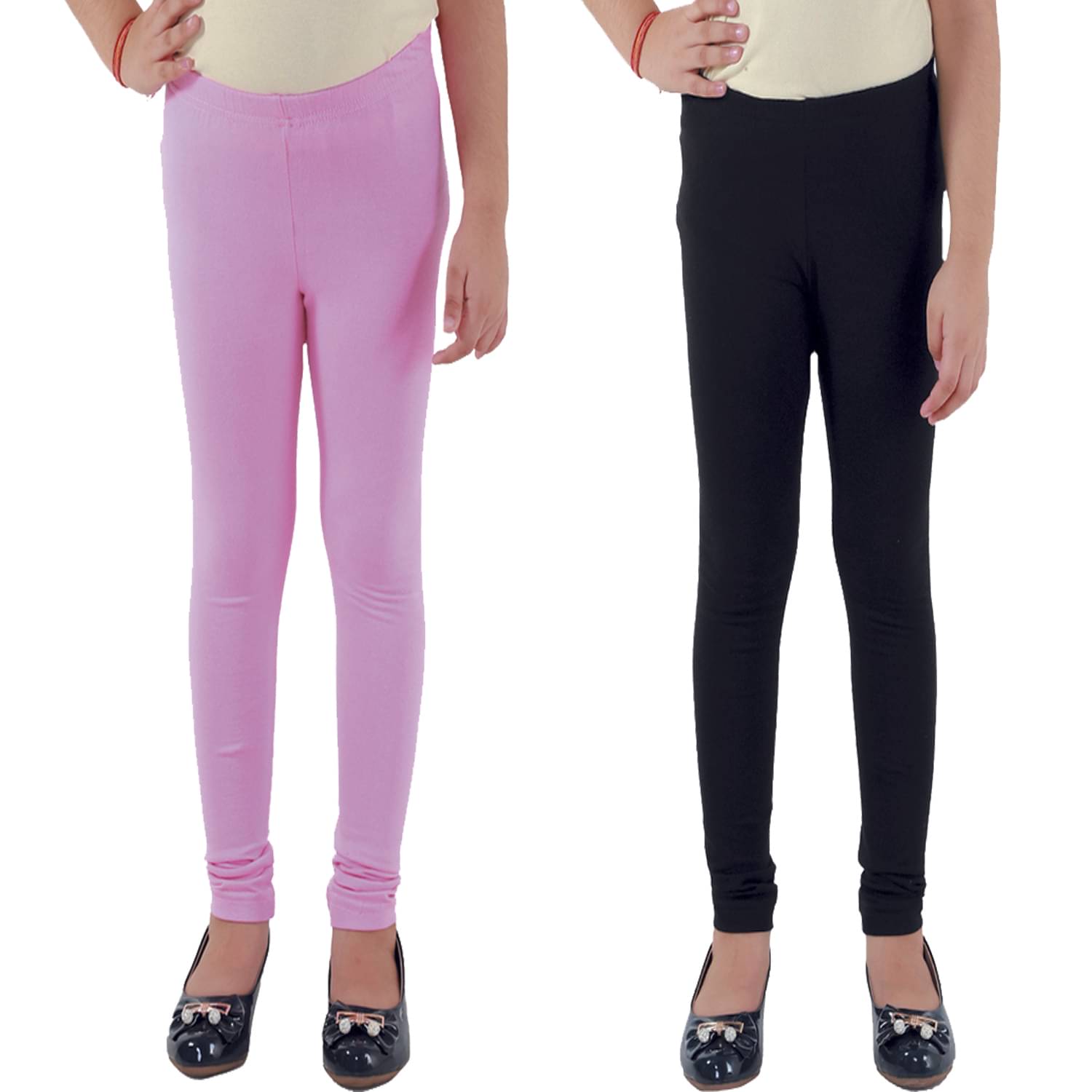     			Kids Cave Pack of 2 Girls Cotton Blend Leggings ( Baby Pink )