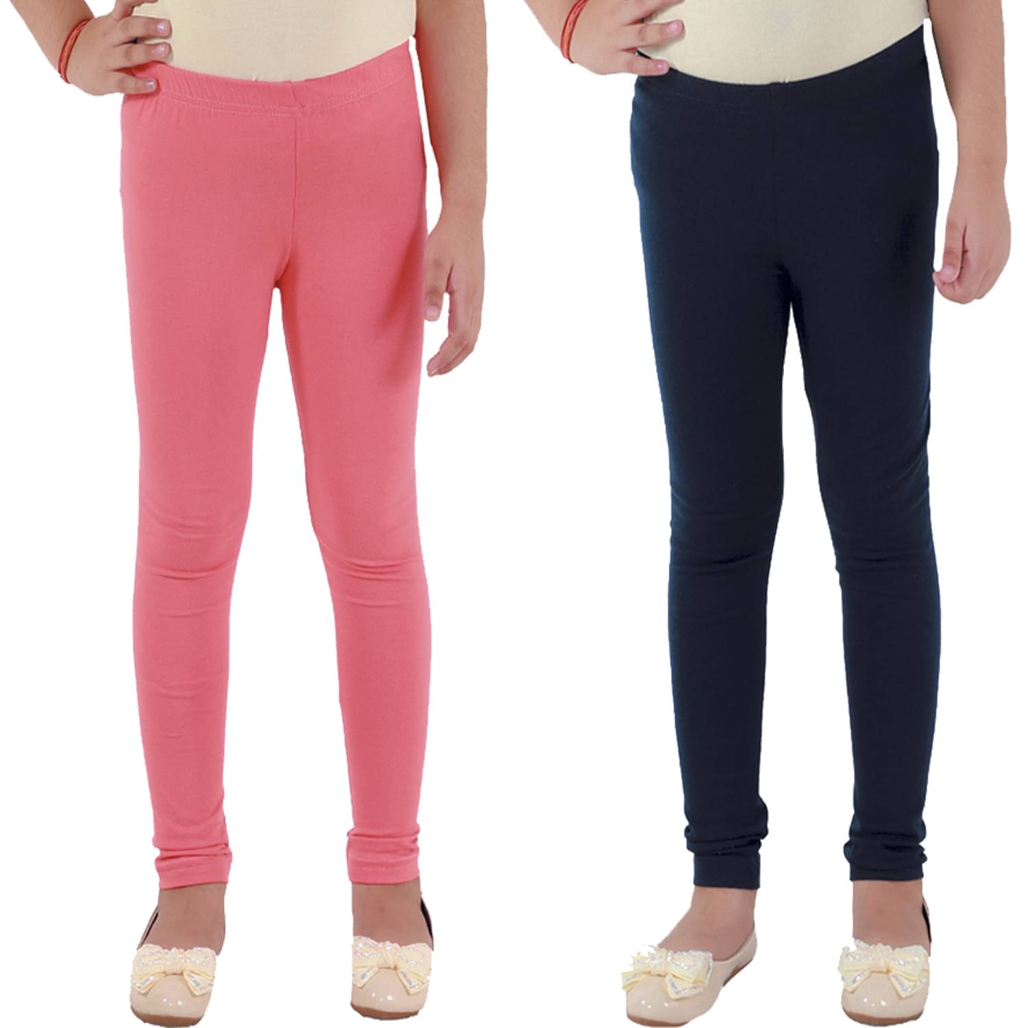     			Kids Cave Pack of 2 Girls Cotton Blend Leggings ( Orange )