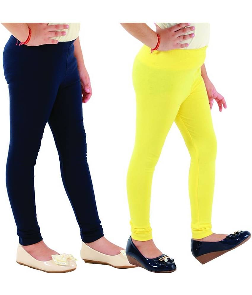 Kids Cave Pack of 2 Girls Cotton Blend Leggings ( Blue )
