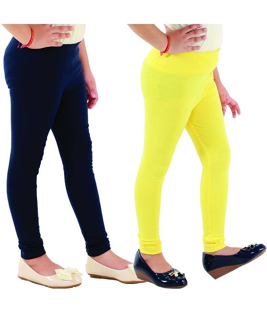 Kids Cave Pack of 2 Girls Cotton Blend Leggings ( Blue )