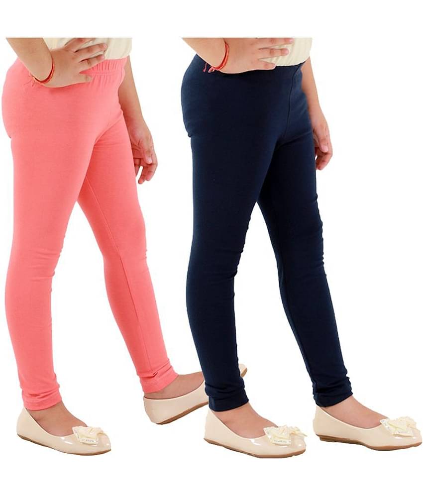 Kids Cave Pack of 2 Girls Cotton Blend Leggings ( Orange )