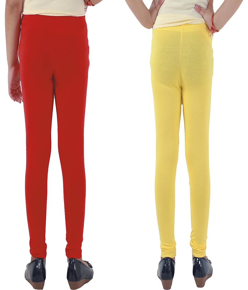 Kids Cave Pack of 2 Girls Cotton Blend Leggings ( Red )