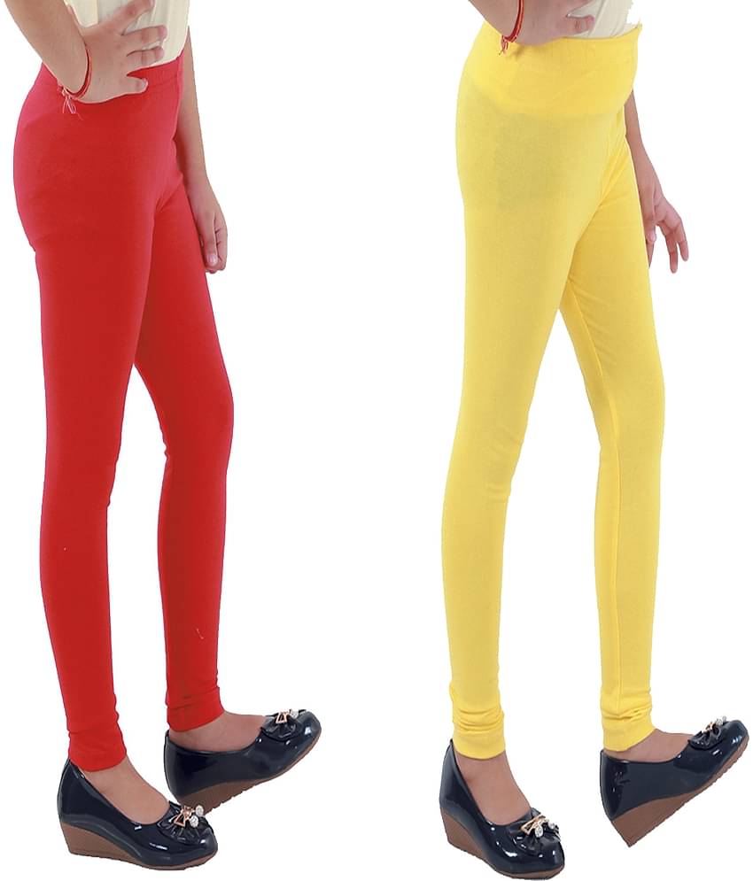 Kids Cave Pack of 2 Girls Cotton Blend Leggings ( Red )