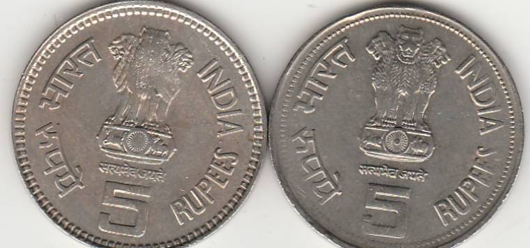     			RARE AND COLLECTIBLE C01N FIVE RUPEE C01N JAWHAR LAL NEHRU JI YEAR-1989 BIRTH CENTENARY  AND INDERA GANDHI JI YEAR-1917-1984  TWO C01N SET IN EXTRA FINE CONDITION