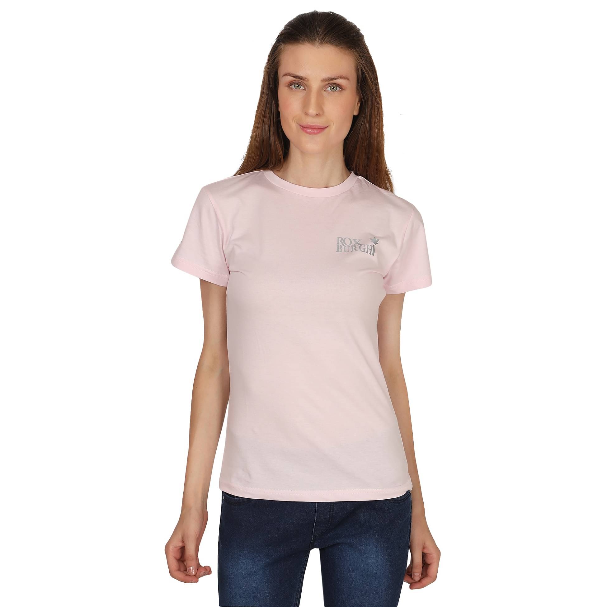     			ROXBURGHI Women Cotton Solid Regular Fit Round Neck T-Shirt ( Pink )