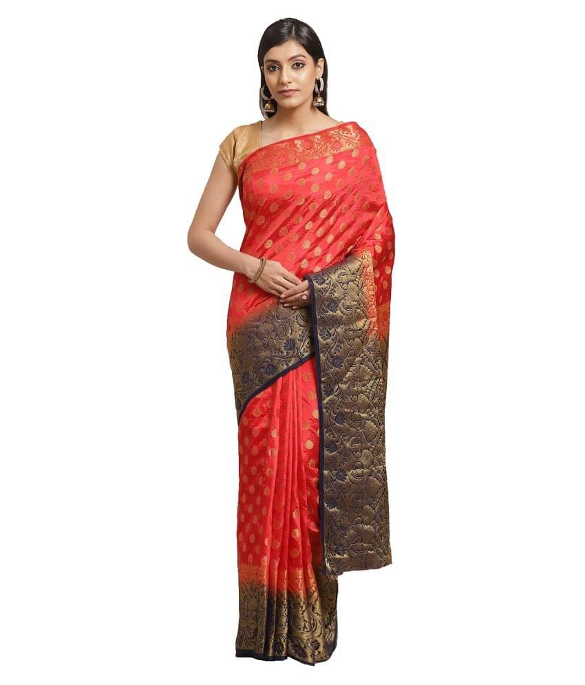 Aarrah Silk Blend Saree With Unstitched Blouse Piece ( Red ) Aarrah Silk Blend Saree With Unstitched Blouse Piece ( Red )