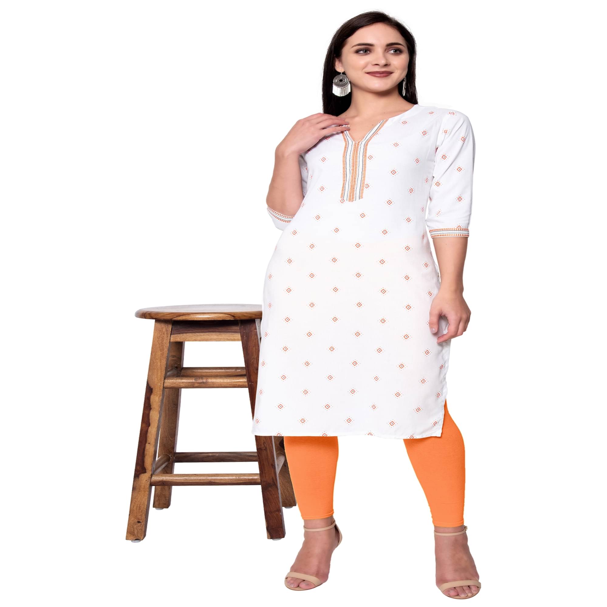     			GOD BLESS - White Rayon Women's A-line Kurti