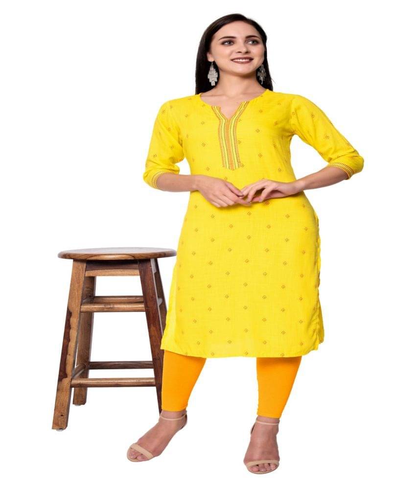     			GOD BLESS Yellow Rayon A-line Kurti