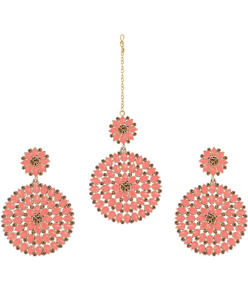 Gold Plated Stone and Diamond Studded Maang Tikka with Dangler Earrings for Women and Girls (Dark Green) - Jewellery Sets | Buy online on ZillyBuy