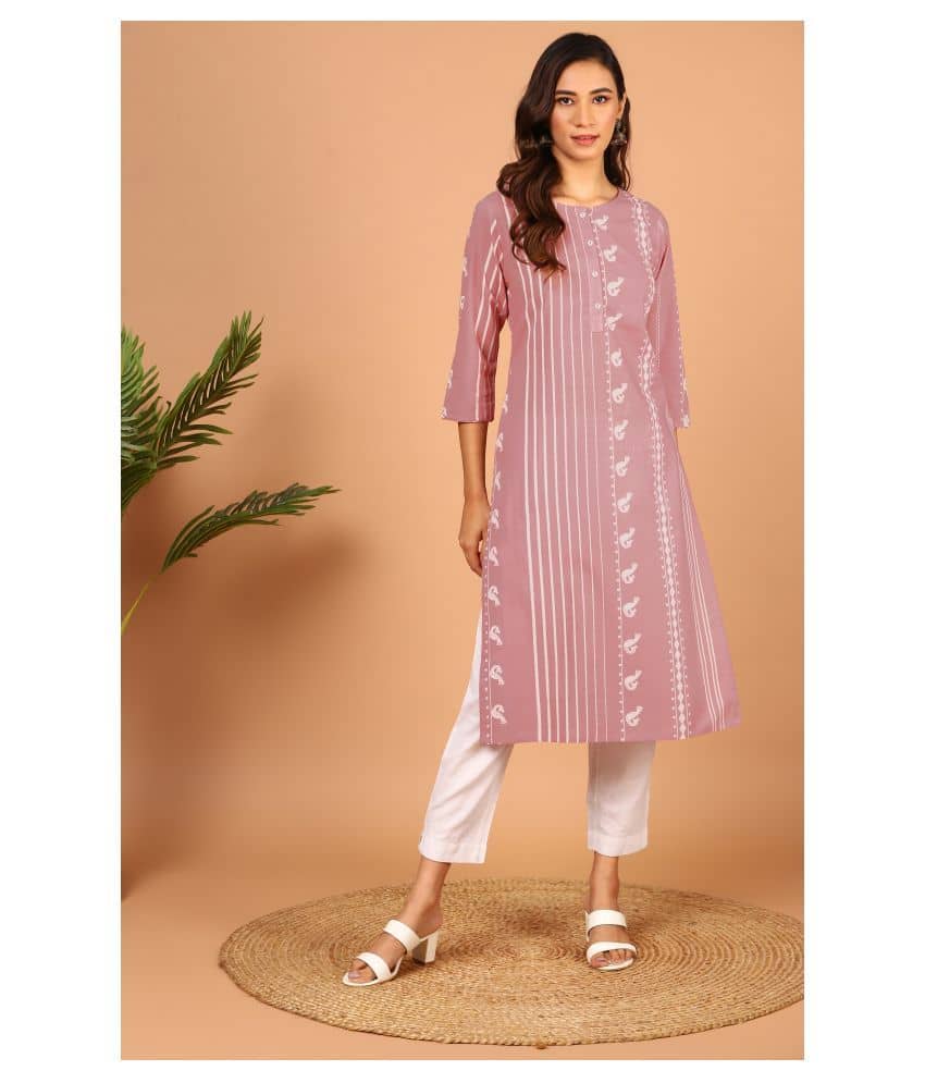 Janasya - Pink Cotton Women's Straight Kurti ( Pack of 1 ) - Kurtis, Tunics | Buy online on ZillyBuy