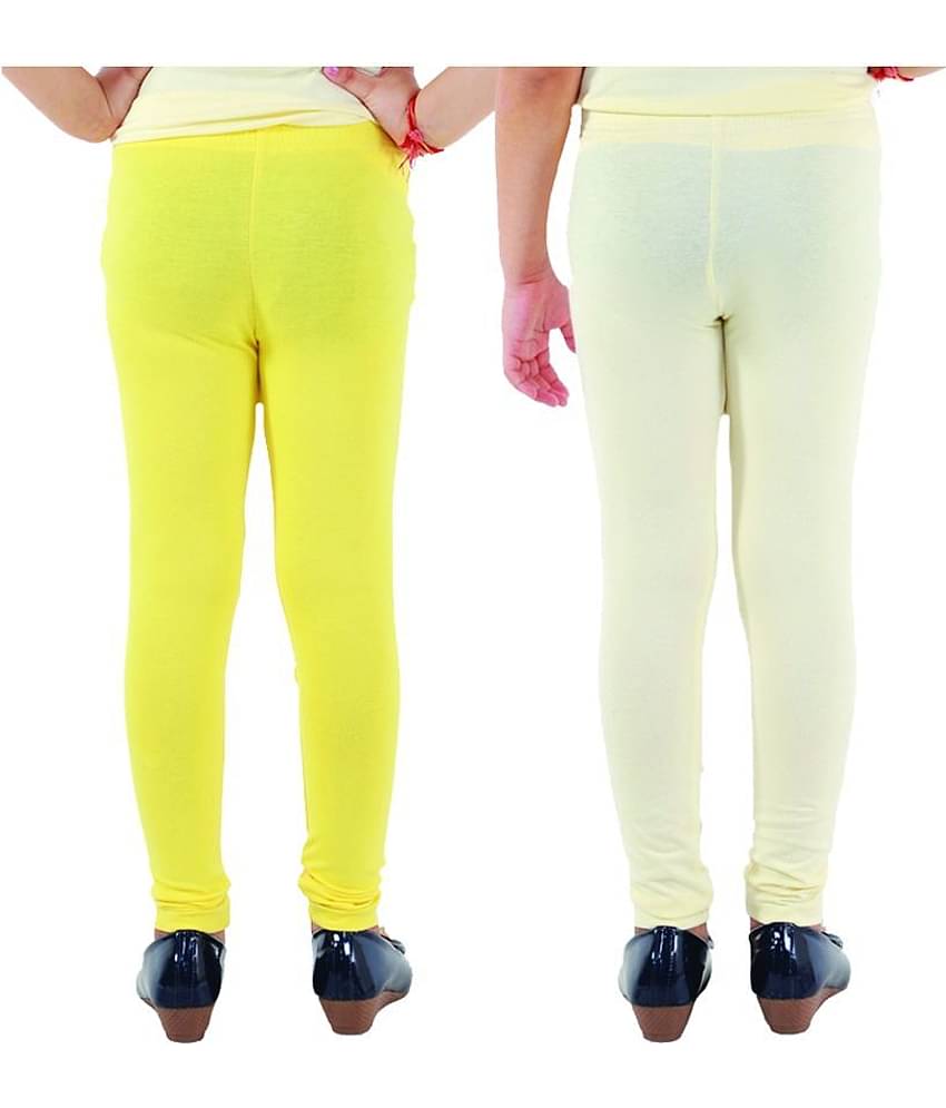 Kids Cave Pack of 2 Girls Cotton Blend Leggings ( Yellow )