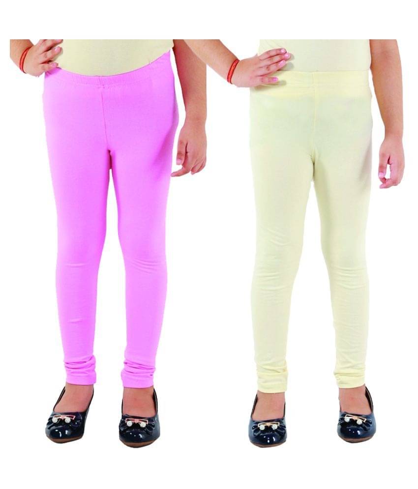     			Kids Cave Pack of 2 Girls Cotton Blend Leggings ( Baby Pink )