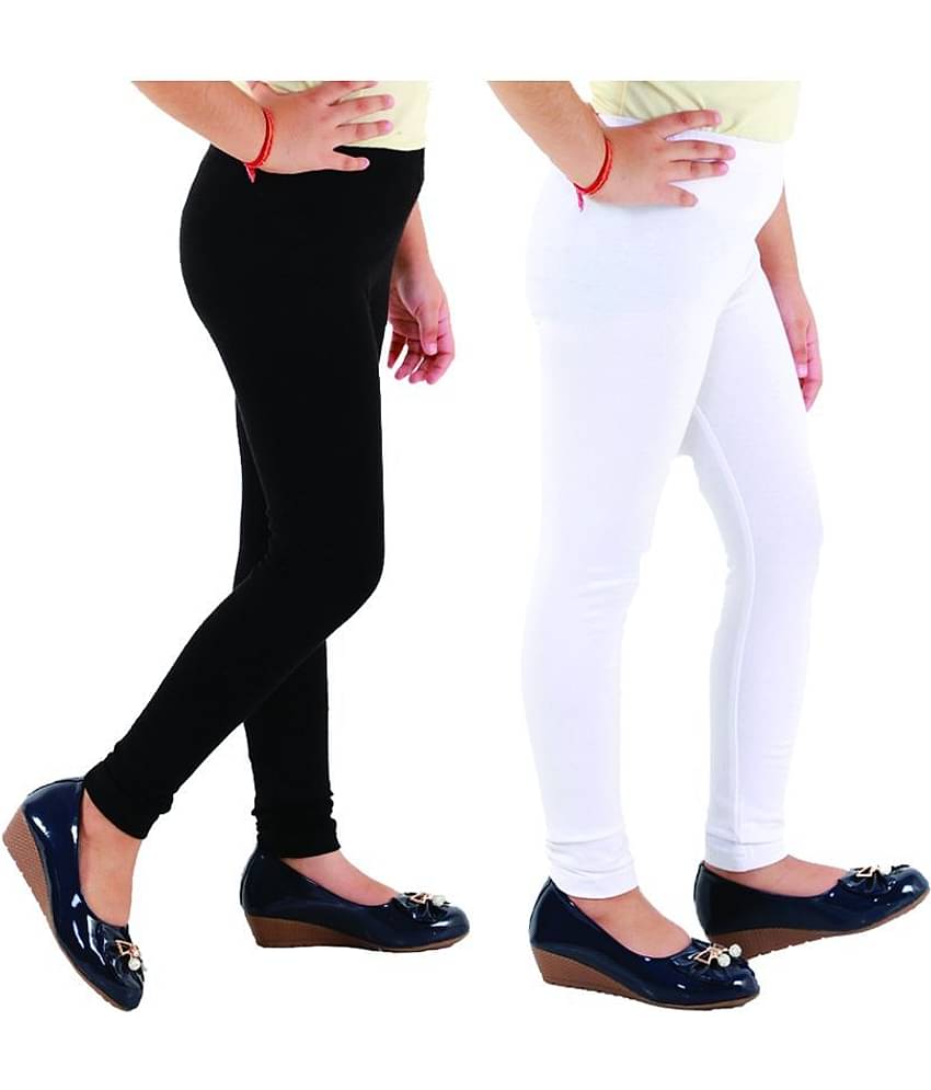 Kids Cave Pack of 2 Girls Cotton Blend Leggings ( Black )