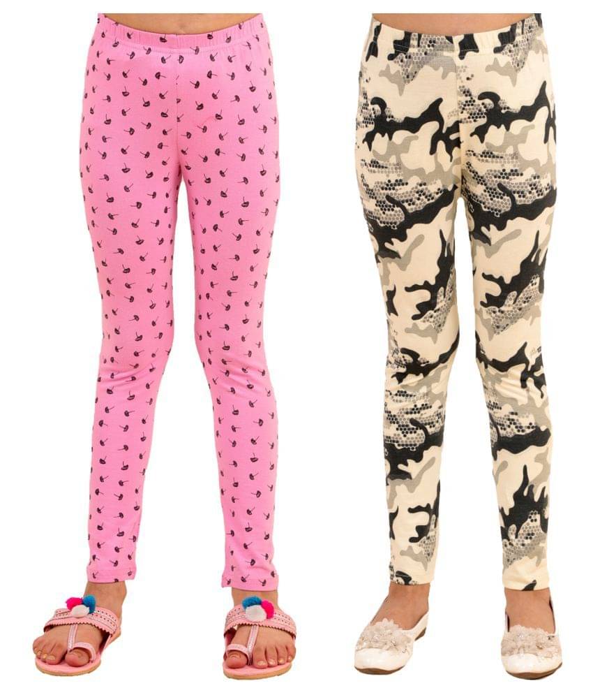     			Kids Cave Pack of 2 Girls Cotton Blend Leggings ( Baby Pink )