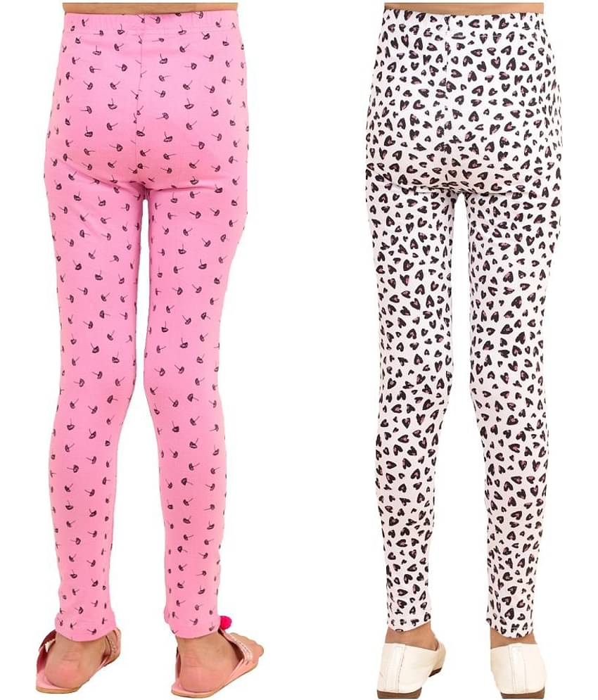 Kids Cave Pack of 2 Girls Cotton Blend Leggings ( Baby Pink )