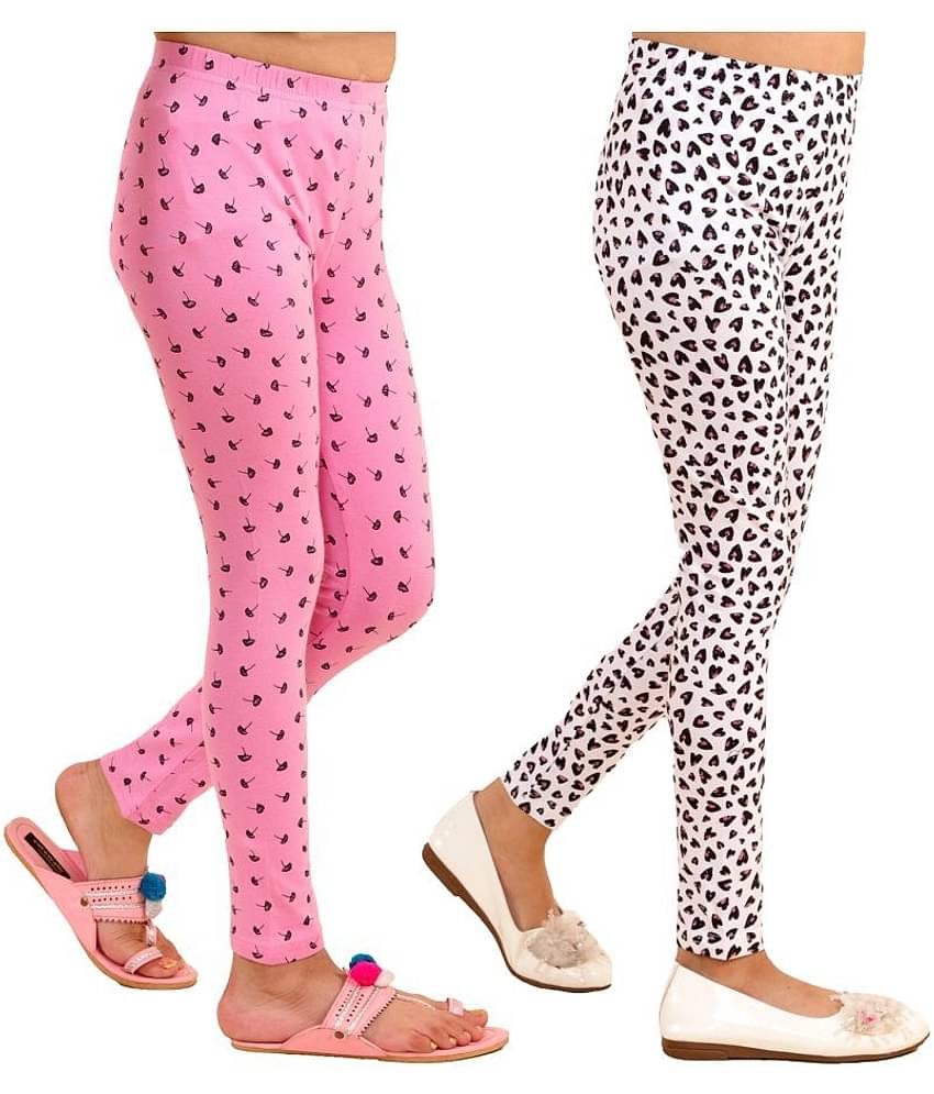 Kids Cave Pack of 2 Girls Cotton Blend Leggings ( Baby Pink )