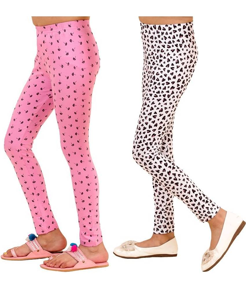Kids Cave Pack of 2 Girls Cotton Blend Leggings ( Baby Pink )