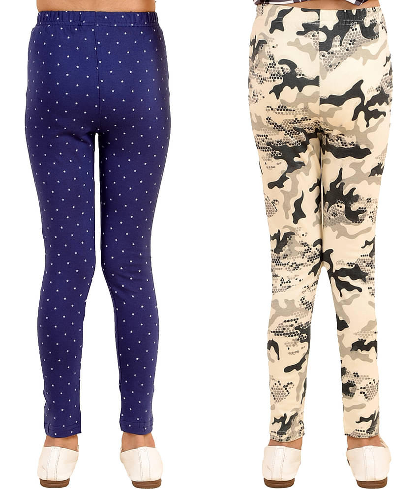 Kids Cave Pack of 2 Girls Cotton Blend Leggings ( Blue )