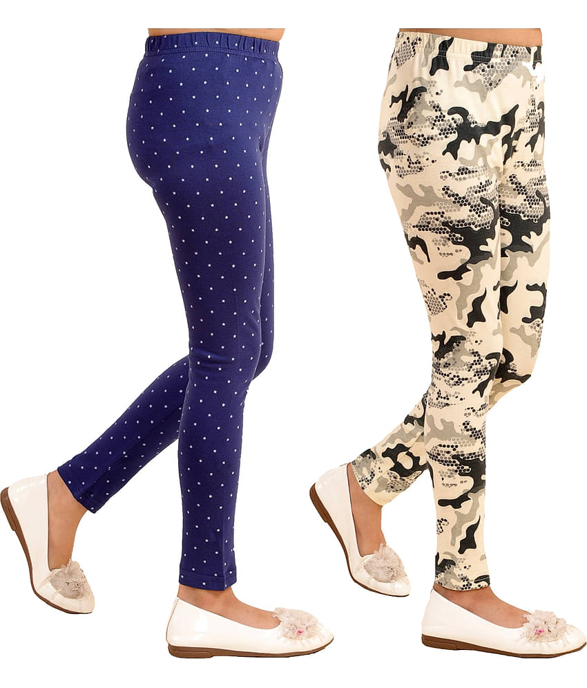 Kids Cave Pack of 2 Girls Cotton Blend Leggings ( Blue )