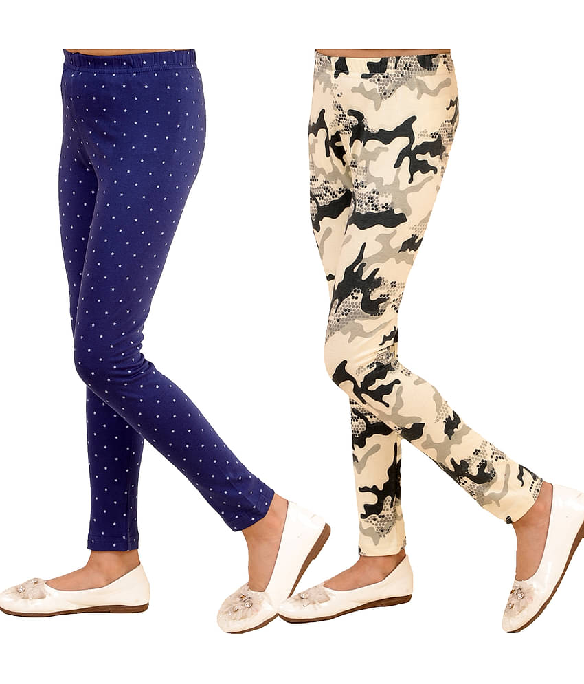 Kids Cave Pack of 2 Girls Cotton Blend Leggings ( Blue )