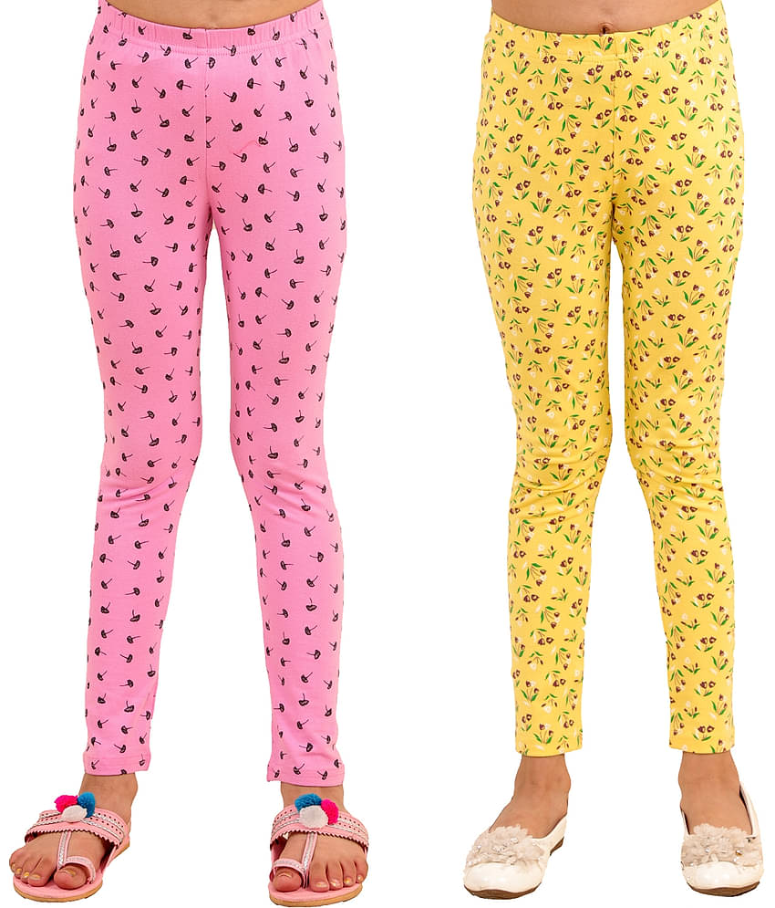Kids Cave Pack of 2 Girls Cotton Blend Leggings ( Baby Pink )