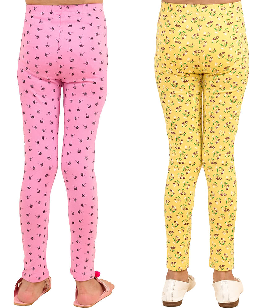 Kids Cave Pack of 2 Girls Cotton Blend Leggings ( Baby Pink )