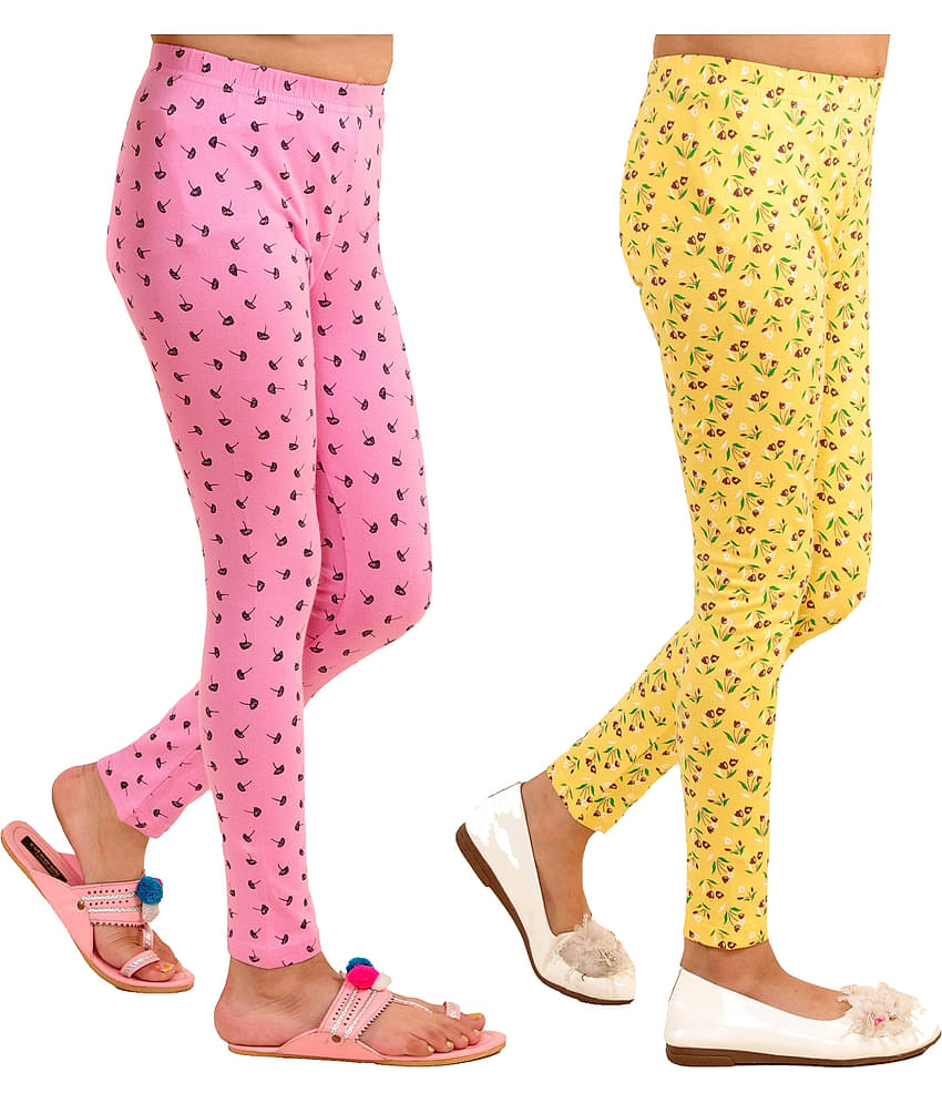Kids Cave Pack of 2 Girls Cotton Blend Leggings ( Baby Pink )
