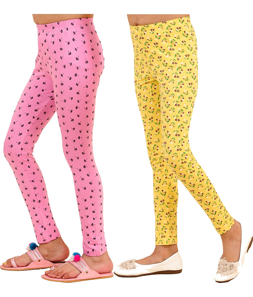 Kids Cave Pack of 2 Girls Cotton Blend Leggings ( Baby Pink )