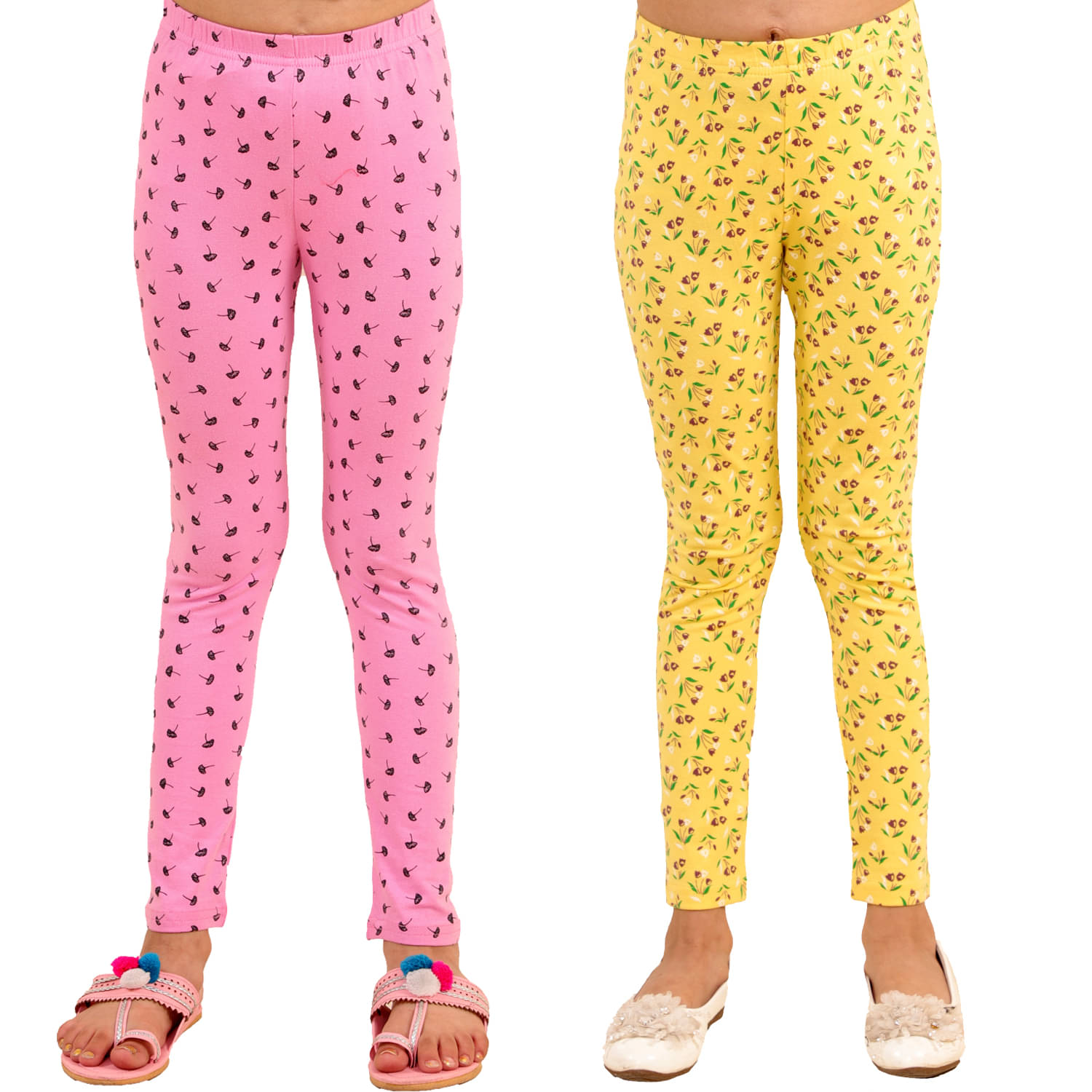     			Kids Cave Pack of 2 Girls Cotton Blend Leggings ( Baby Pink )