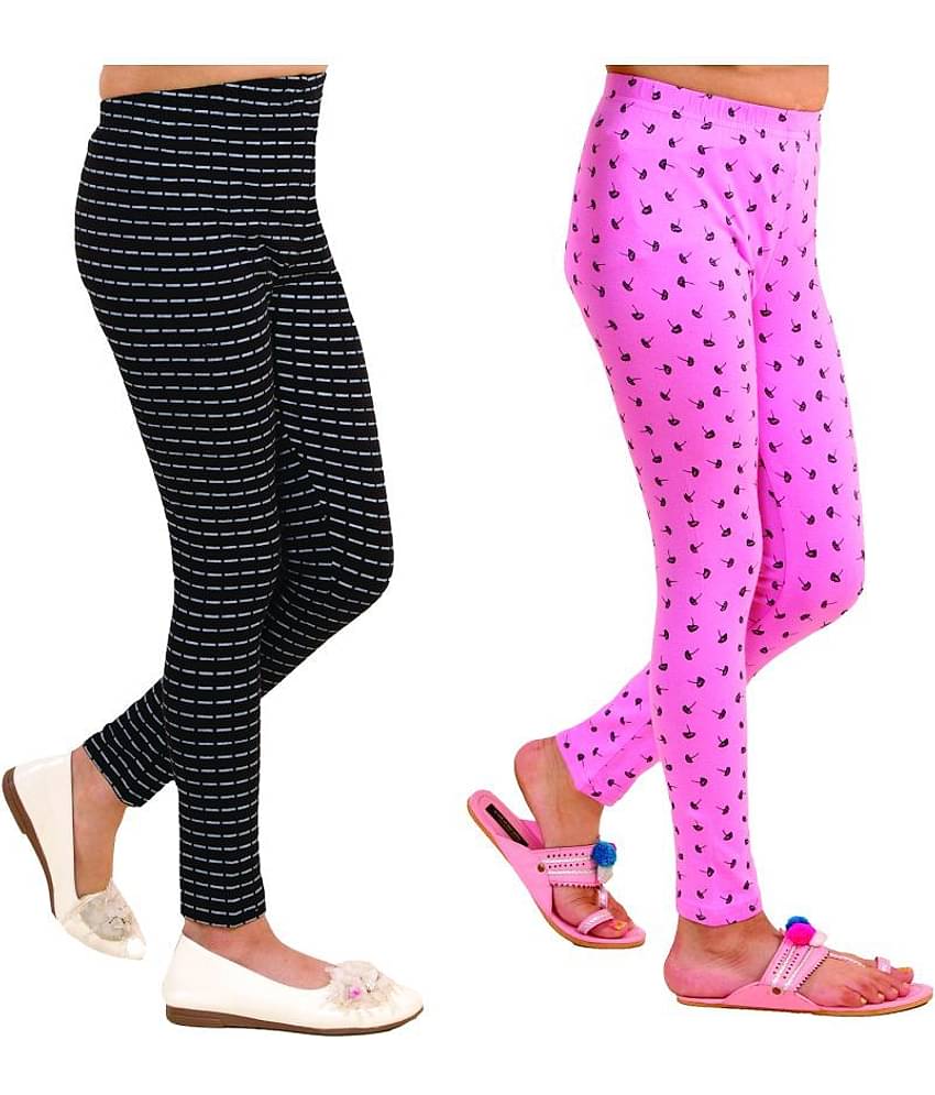 Kids Cave Pack of 2 Girls Cotton Blend Leggings ( Black )