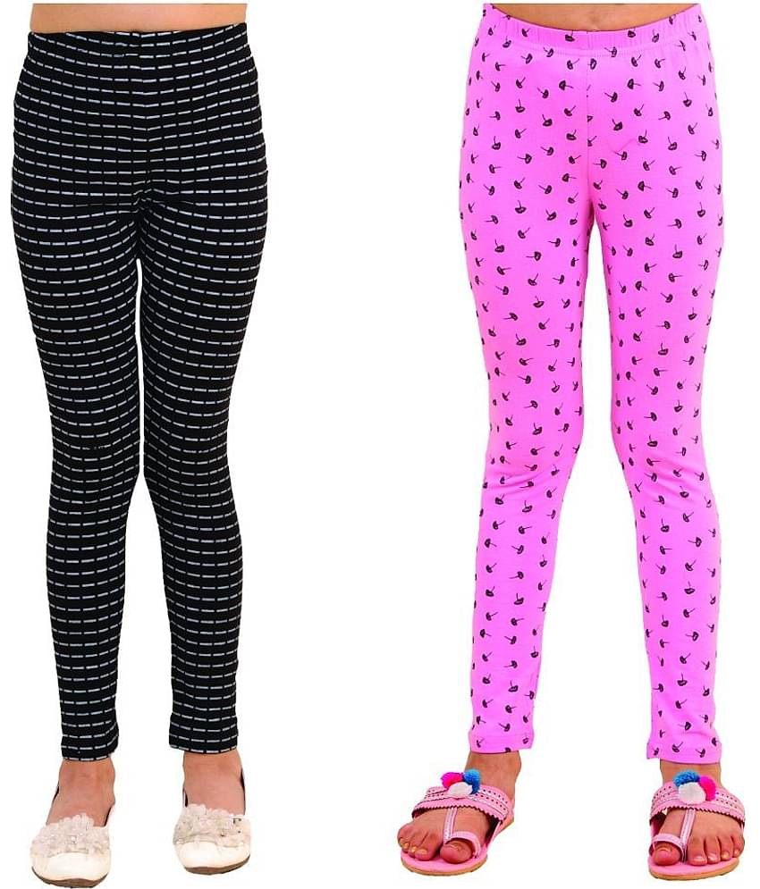 Kids Cave Pack of 2 Girls Cotton Blend Leggings ( Black )