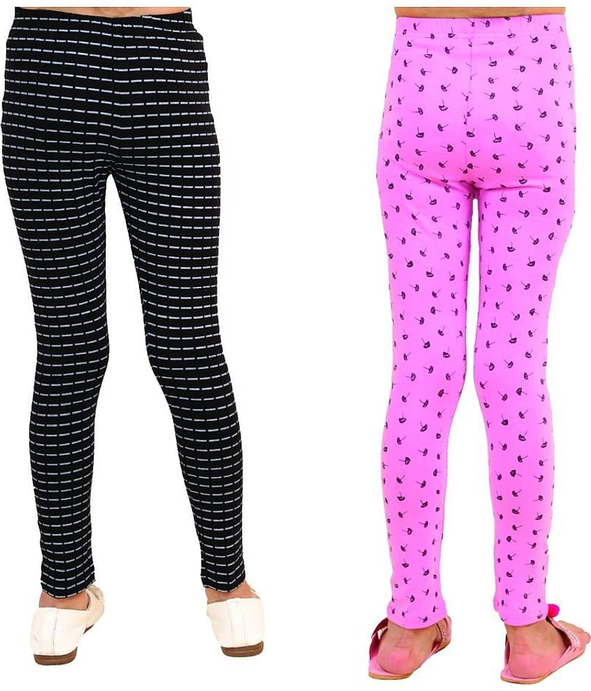 Kids Cave Pack of 2 Girls Cotton Blend Leggings ( Black )