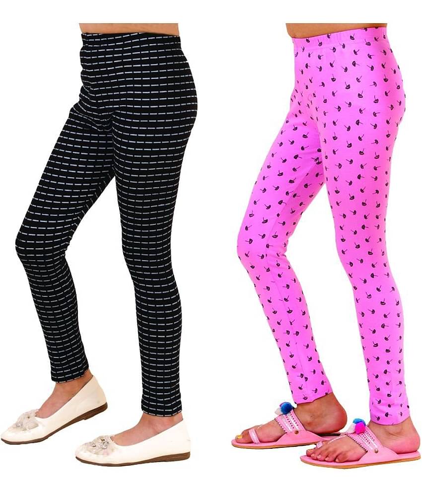 Kids Cave Pack of 2 Girls Cotton Blend Leggings ( Black )