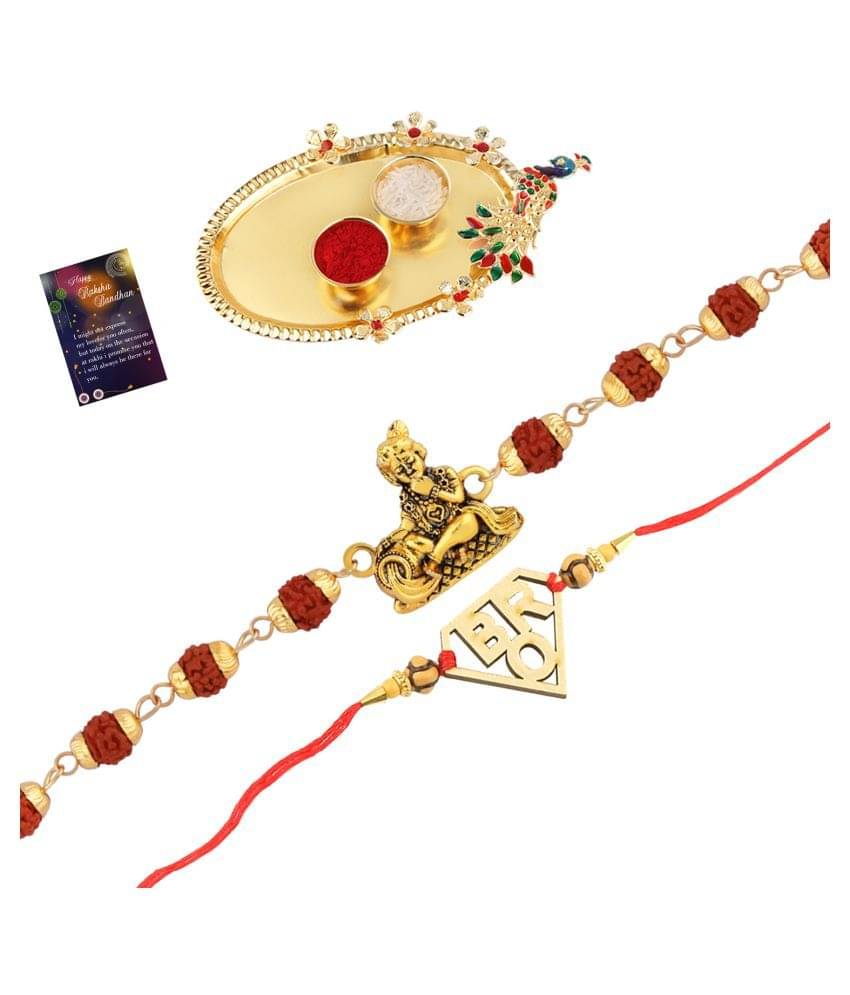 Paola Rakhi Rudraksh "Krishna" With Stylish" BRO" With Roli Chawal And Greeting Card 1 Kankawati Pooja Thali Paola Rakhi Rudraksh "Krishna" With Stylish" BRO" With Roli Chawal And Greeting Card 1 Kankawati Pooja Thali