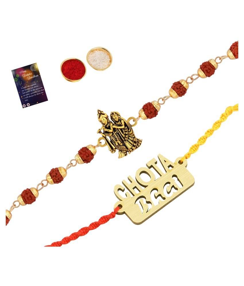 Paola Rakhi Rudraksh "Radha Krishna "With Exclusive Bhaiya Rakhi " CHOTA BHAI" With Roli Chawal And Greeting Card Paola Rakhi Rudraksh "Radha Krishna "With Exclusive Bhaiya Rakhi " CHOTA BHAI" With Roli Chawal And Greeting Card
