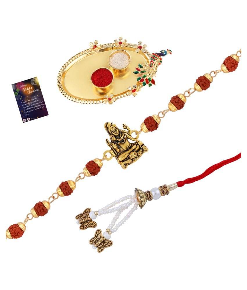 Paola Rakhi Rudraksh "Shiv Ji" With Bhabhi Rakhi "Butterfly" With Roli Chawal And Greeting Card 1 Kankawati Pooja Thali Paola Rakhi Rudraksh "Shiv Ji" With Bhabhi Rakhi "Butterfly" With Roli Chawal And Greeting Card 1 Kankawati Pooja Thali