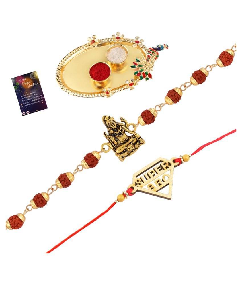Paola Rakhi Rudraksh "Shiv Ji"With Fashion Charm Bhaiya Rakhi " SUPER HERO" With Roli Chawal And Greeting Card 1 Kankawati Pooja Thali Paola Rakhi Rudraksh "Shiv Ji"With Fashion Charm Bhaiya Rakhi " SUPER HERO" With Roli Chawal And Greeting Card 1 Kankawati Pooja Thali